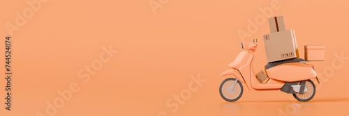 3d Motor or Scooter delivers with parcel box delivery transportation logistics concept icon isolated on orange background. Fast order delivery concept. Minimal Cartoon icon design. 3d rendering.