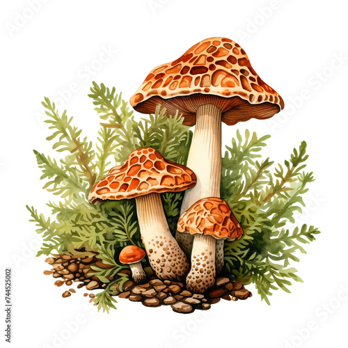morel mushroom clipart, watercolor, hand drawn, on a white background сreated with Generative Ai