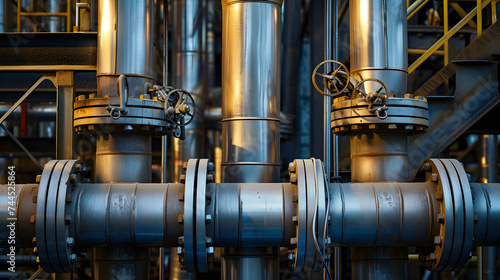 Pipeline Perspectives: Explore the abstract composition of factory pipes and valves, revealing the intricate details of industrial infrastructure in a captivating visual narrative. © Phakawan