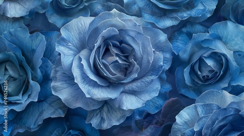 Fototapeta Naklejka Na Ścianę i Meble -  close up of blue roses at dawn showcasing intricate petal textures and vibrant colors in macro shot