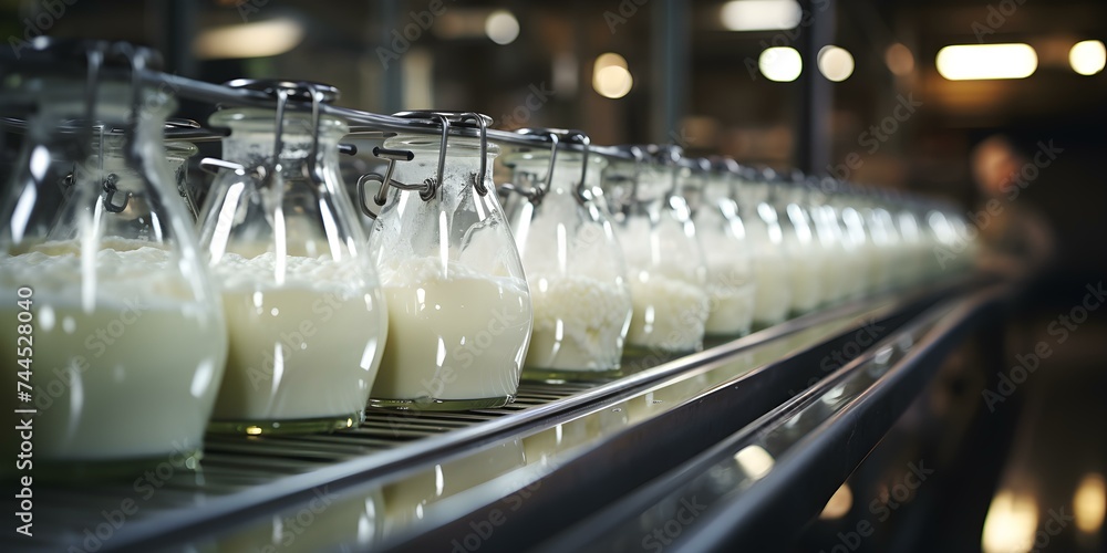 Yogurt being produced by modern factory machinery in indoor industrial food production setting. Concept Food Production, Yogurt Manufacturing, Factory Machinery, Industrial Setting, Indoor Operations Yogurt being produced by modern factory machinery in indoor industrial food production setting. Concept Food Production, Yogurt Manufacturing, Factory Machinery, Industrial Setting, Indoor Operations