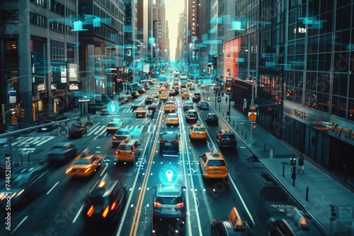 Conceptual city traffic with integrated cyber information in downtown New York photo