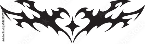 Neo tribal y2k tattoo with heart shape. Cyber sigilism style hand drawn ornaments. Vector illustration of black gothic tribal tattoo designs