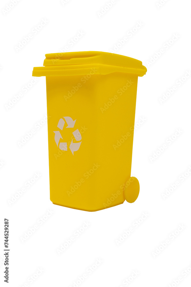 Yellow Trash Can With Recyclable Lid isolated on a transparent background. Yellow Trash Can With Recyclable Lid isolated on a transparent background.