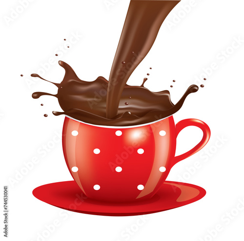 Red coffee cup with coffee splash, vector