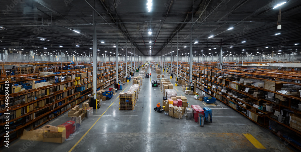 a teamwork and efficiency of a warehouse worker organizing inventory and preparing shipments in a distribution center photography High-resolution
