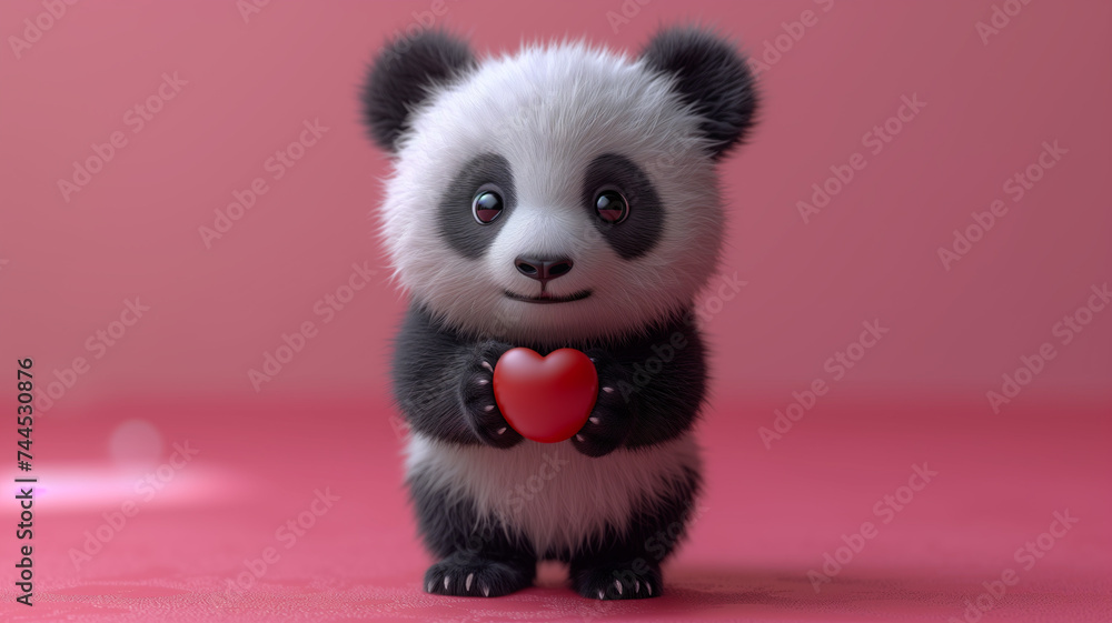 Fototapeta premium Adorable Baby Panda Holding a Heart
