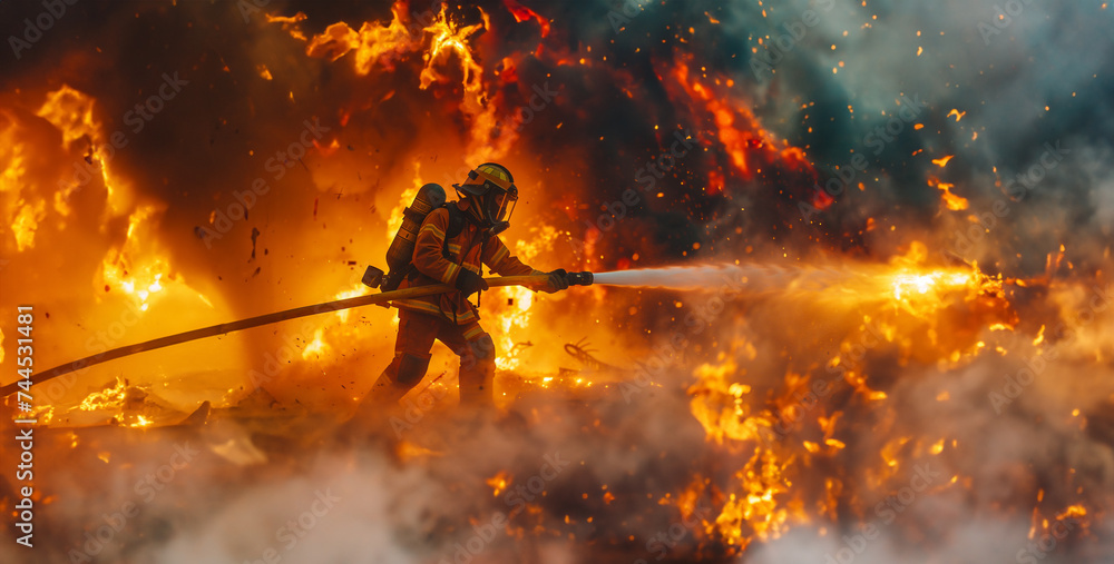 fire in the forest, a striking shot of a firefighter battling a blaze, wielding a hose and wearing protective gear as they work to extinguish flames and save lives photography fire in the forest, a striking shot of a firefighter battling a blaze, wielding a hose and wearing protective gear as they work to extinguish flames and save lives photography