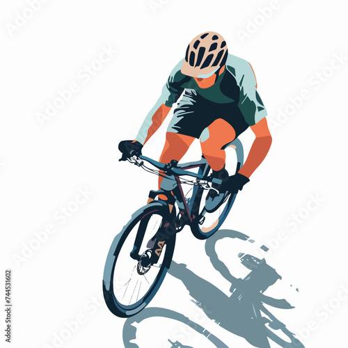 Fototapeta Naklejka Na Ścianę i Meble -  Man in Helmet Riding Bikeiew from Above Cyclist on