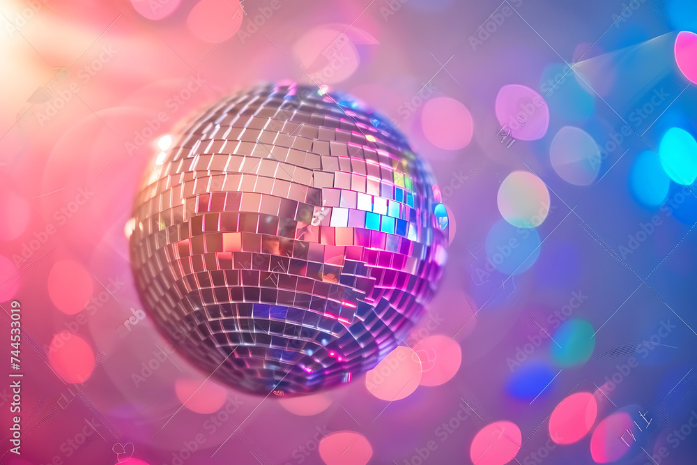 Obraz premium disco ball on colorful background with light effects 
