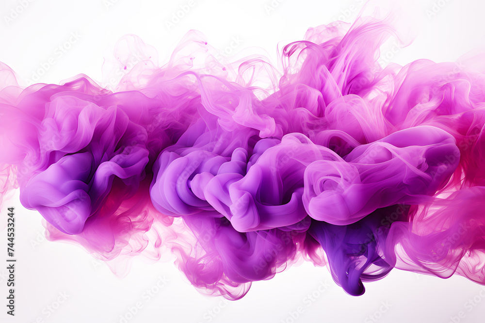 Explosion of colored powder light purple spread throughout area on white background. work of art. Realistic color clipart template pattern. Background Abstract Textured.