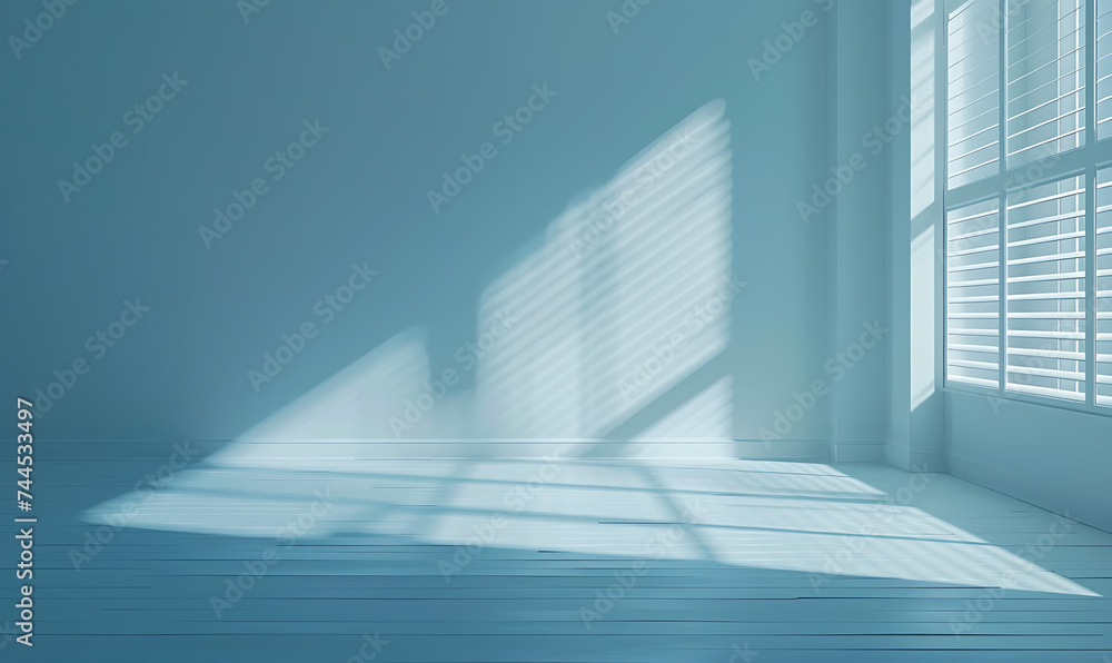 empty blue empty room with blinds and light in the st empty blue empty room with blinds and light in the st
