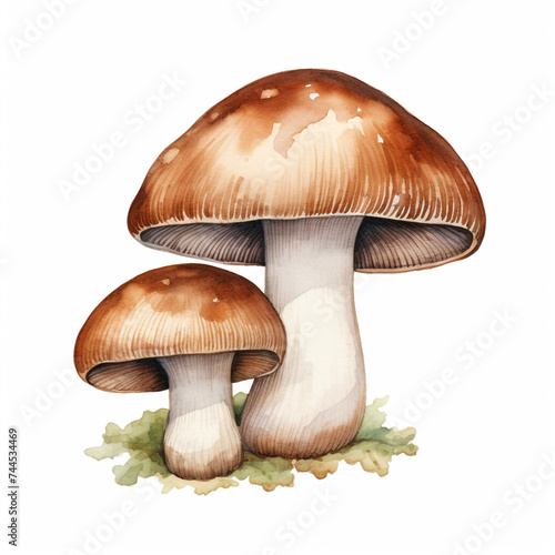 portobello mushroom clipart, watercolor, hand drawn, on a white background сreated with Generative Ai