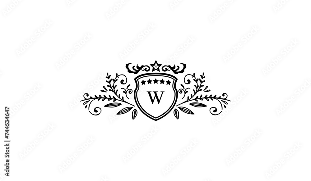 Luxury Alphabetical Retro Floral Shield Logo Luxury Alphabetical Retro Floral Shield Logo