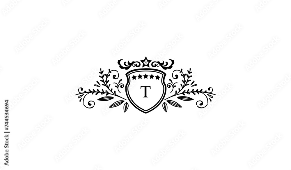 Luxury Alphabetical Retro Floral Shield Logo Luxury Alphabetical Retro Floral Shield Logo