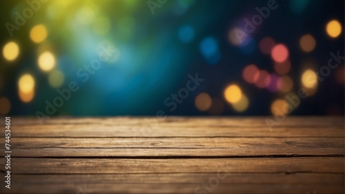 Empty wooden table with bokeh background. Ready for product display montage