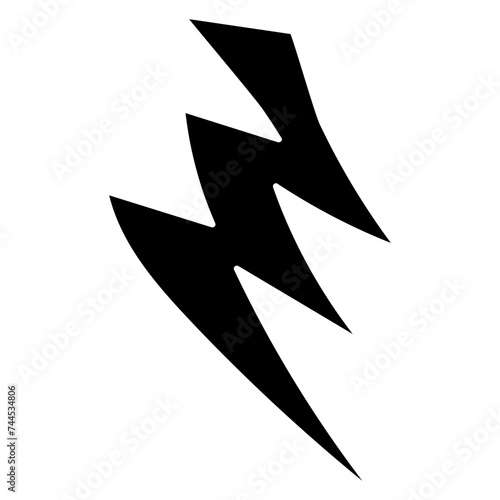 Cartoon lightning illustration. Black thunderbolt in comic style. Vector isolated on white background.