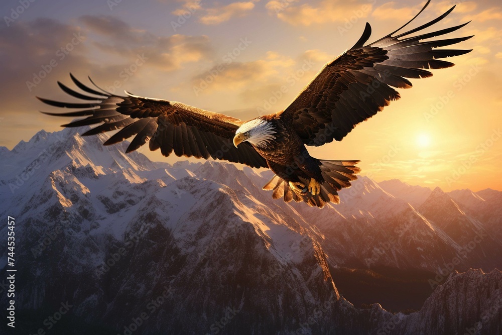 custom made wallpaper toronto digitalGolden eagle soaring over snow-capped mountain peaks during sunset