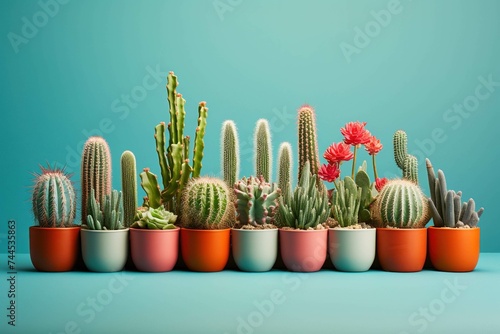 Line of matching succulents disrupted by a single vibrant cactus