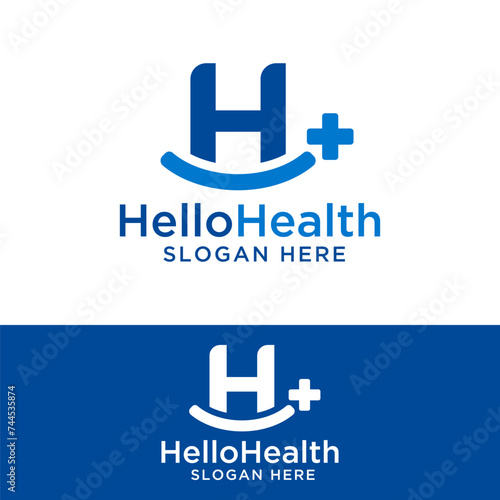 letter h smile health care logo design vector illustration