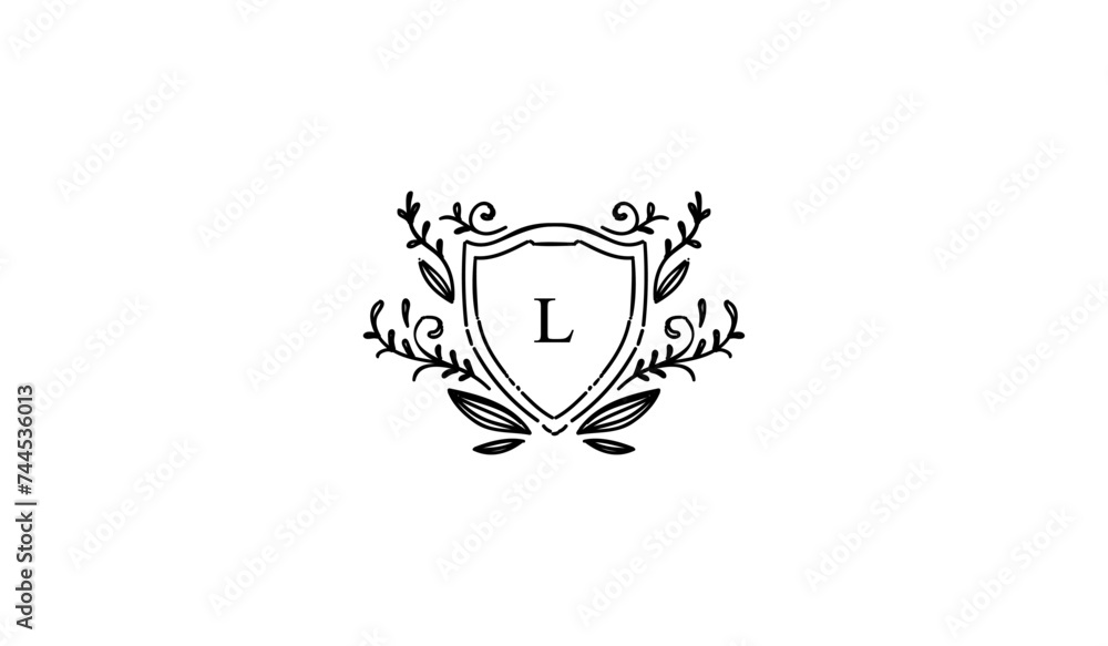 Luxury Alphabetical Abstract Floral Shield Logo Luxury Alphabetical Abstract Floral Shield Logo