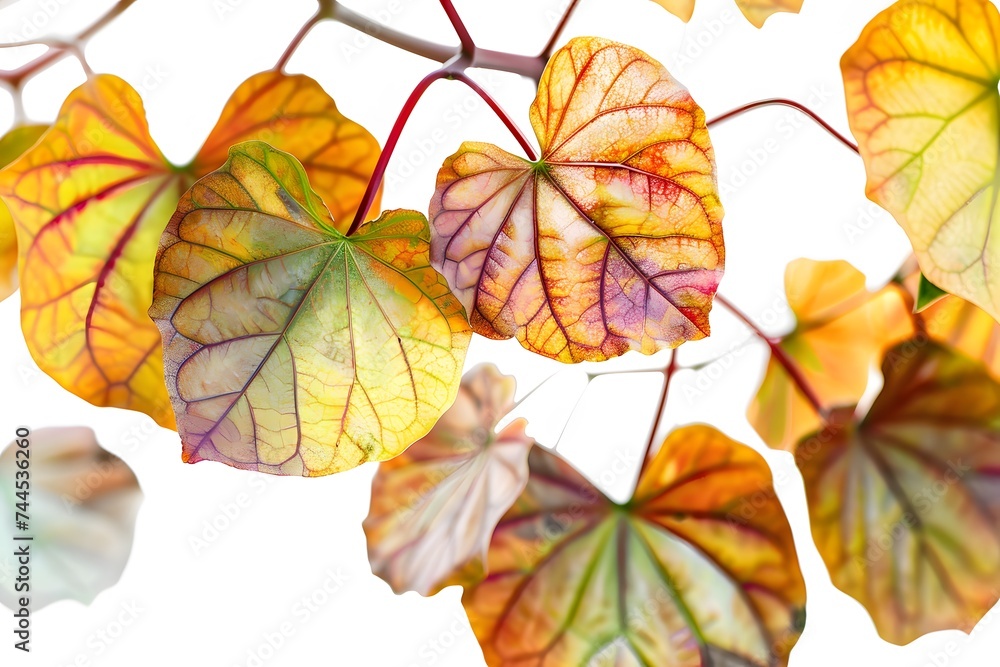 Isolated green leaves surrounded by white background with a touch of freshness, representing nature's vibrant foliage in spring Isolated green leaves surrounded by white background with a touch of freshness, representing nature's vibrant foliage in spring