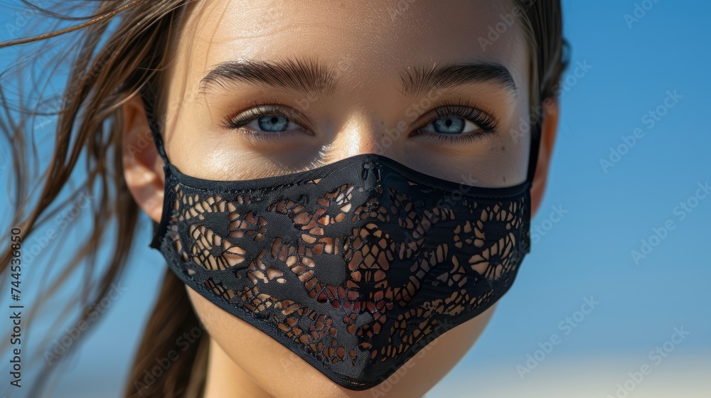 Close-Up Portrait of Young Woman Wearing Decorative Lace Mask Close-Up Portrait of Young Woman Wearing Decorative Lace Mask
