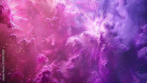 fireworks light purple sky with white explosions in t
