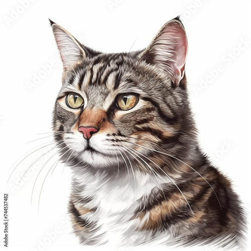 cat portrait , realistic, white background сreated with Generative Ai © Andrii Yablonskyi