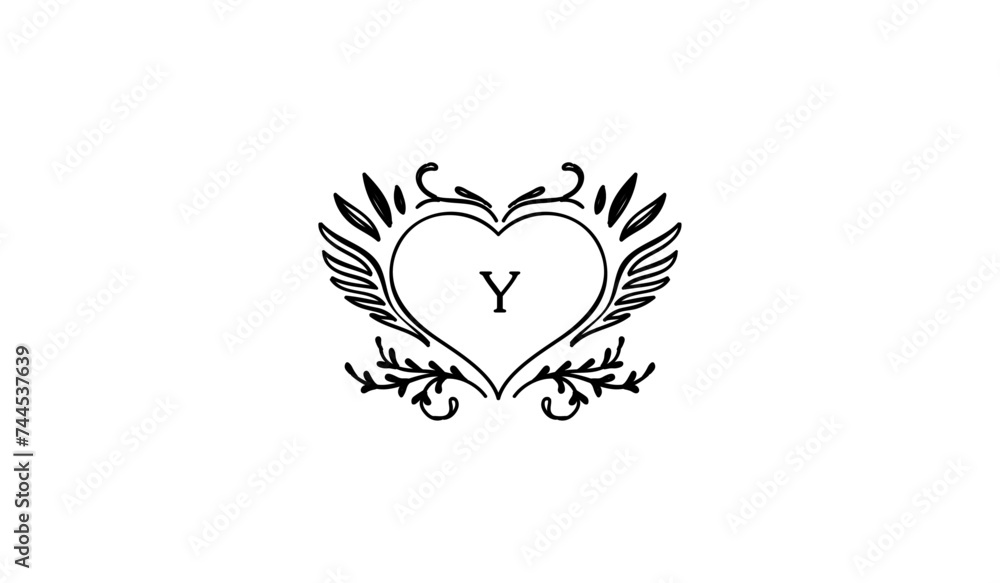 Luxury Alphabetical Heart with Wings Logo