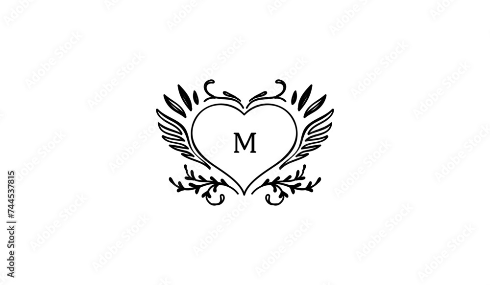 Luxury Alphabetical Heart with Wings Logo