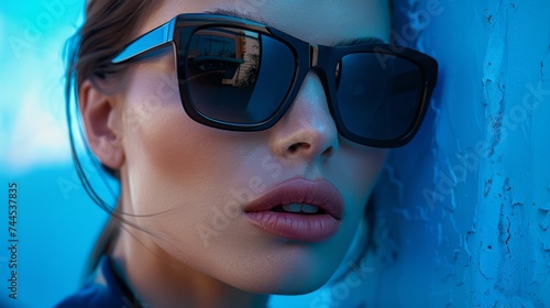 Stylish Woman Wearing Sunglasses with Urban Reflections