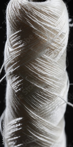 Macro Closeup of Colorful Cotton Bobbin Thread on White Background photo