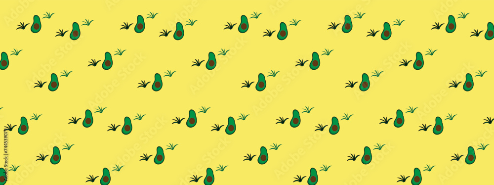 avocado leaves seamless pattern on yellow background