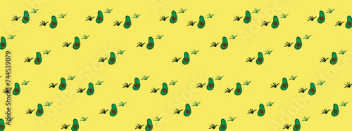 avocado leaves seamless pattern on yellow background © ира Якимчук