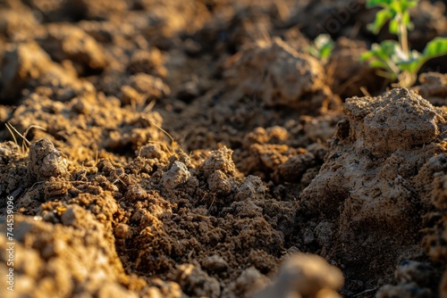 Arid Earth: Closeup of Dark Brown Clay Soil Texture and Ground Background