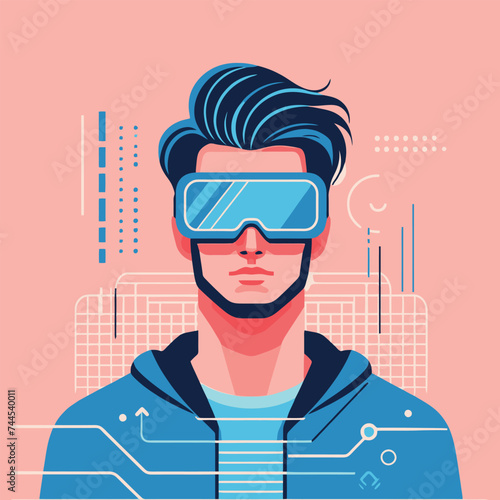 Young man,students enjoy of meta verse education in vr glasses,Vector illustration