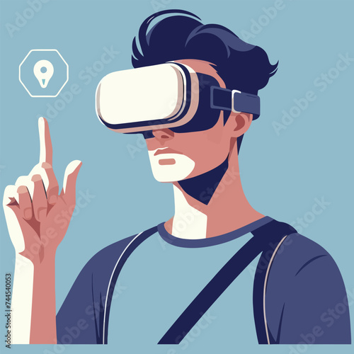 Young man,students enjoy of meta verse education in vr glasses,Vector illustration