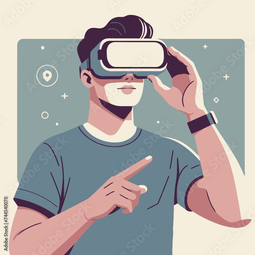 Young man,students enjoy of meta verse education in vr glasses,Vector illustration