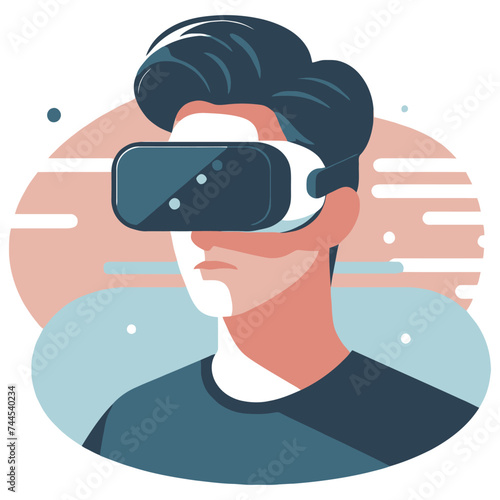 Young man,students enjoy of meta verse education in vr glasses,Vector illustration