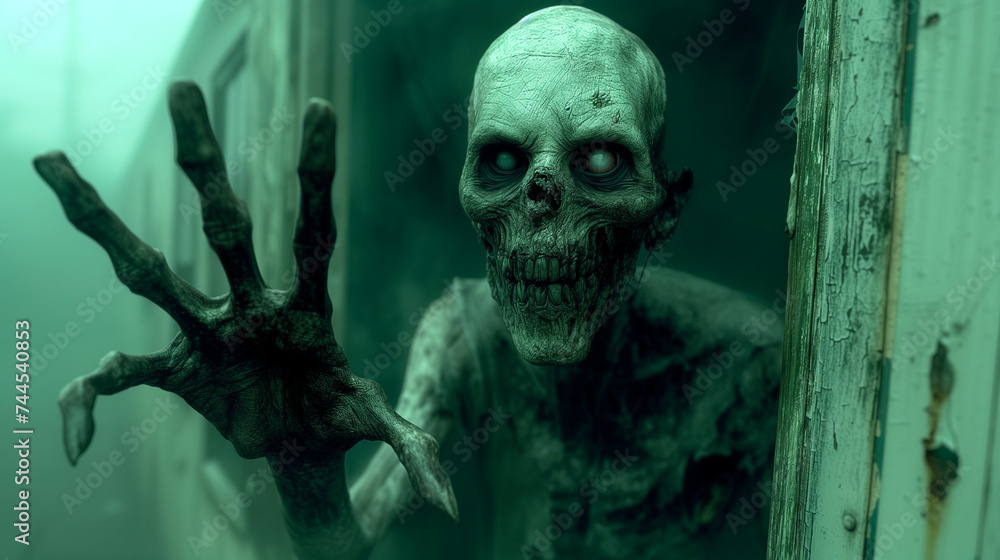 Ghastly Zombie Reaching Through a Decrepit Door Ghastly Zombie Reaching Through a Decrepit Door