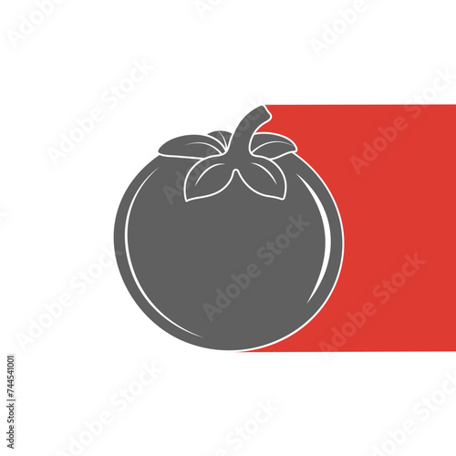 Silhouette of a tomato vegetable on a white background with a colored element. Healthy food design. Vector illustration
