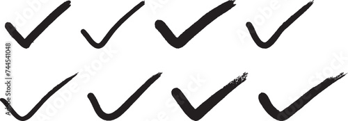 check mark icon. Hand drawn check and arrows signs. doodle effect stain collection. Chalk texture stain set. Doodle check marks. Hand drawn checkbox, examination mark and checklist marks design