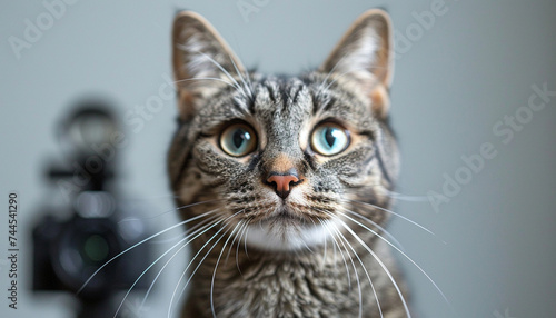 Striped gray cat looking at camera. © Creative Habits
