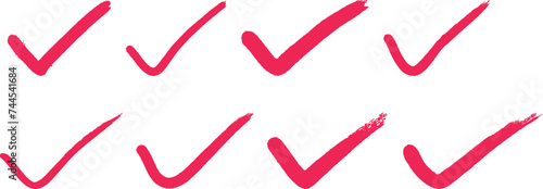 check mark icon. Hand drawn check and arrows signs. doodle effect stain collection. Chalk texture stain set. Doodle check marks. Hand drawn checkbox, examination mark and checklist marks design