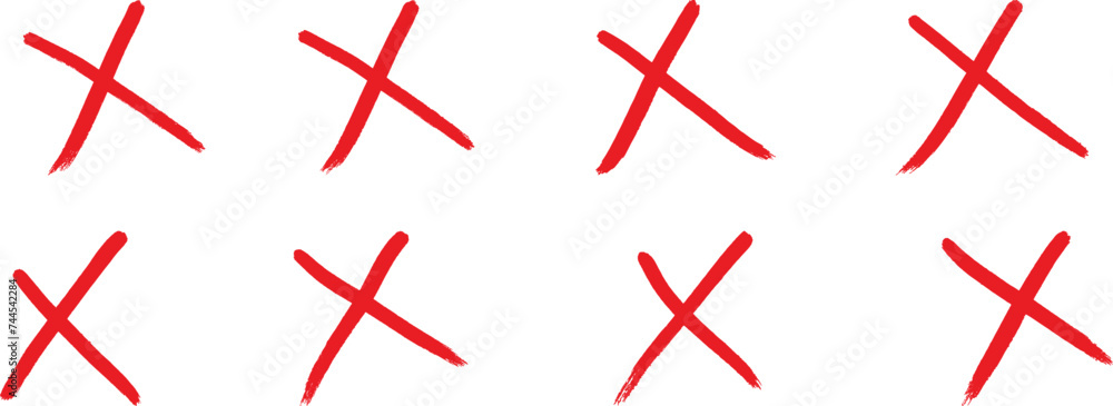 doodle effect stain collection. delete sign graphic design. reject incorrect sign set design. cancel symbol mark. red cross x icon. no wrong symbol - obrazy, fototapety, plakaty 