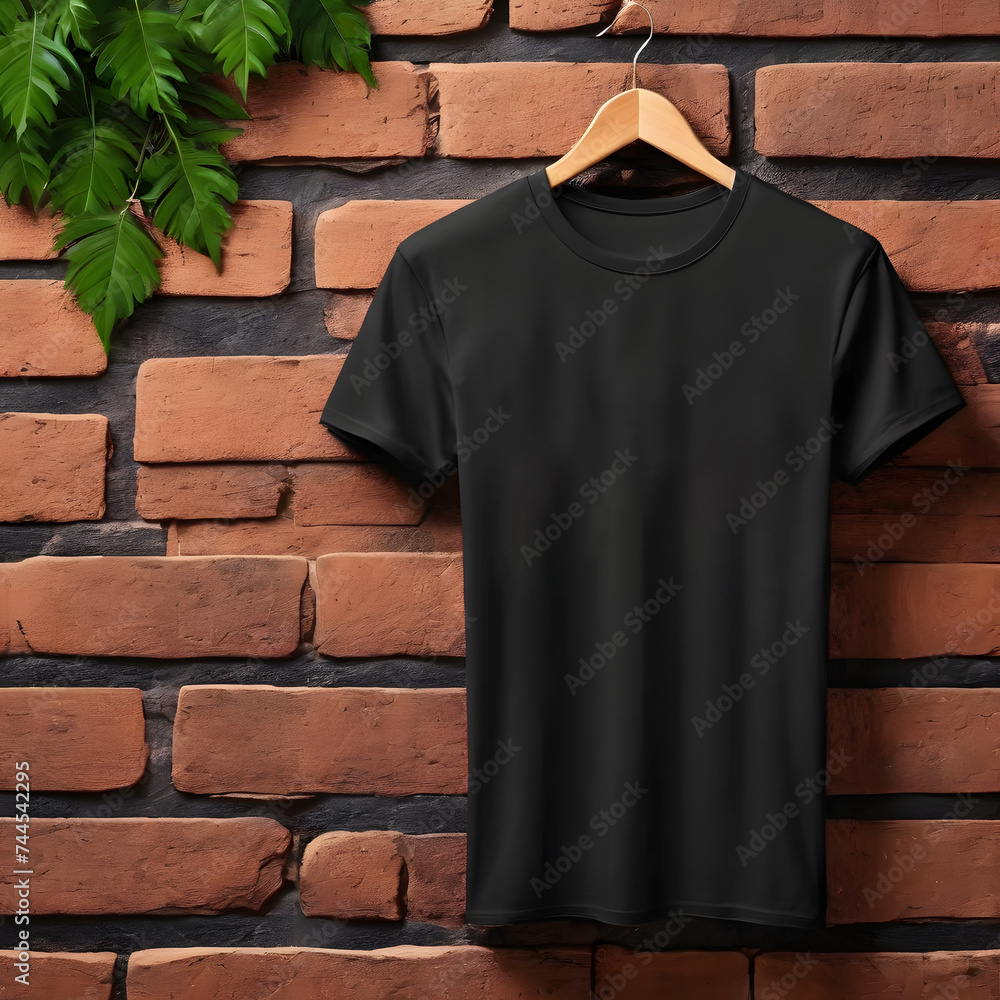 Black t-shirt hanging in the room with Ai Generative technology Black t-shirt hanging in the room with Ai Generative technology