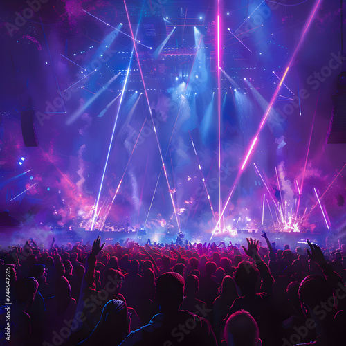 Concertgoers enjoying a vibrant live music show with dynamic lighting.