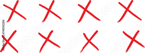 doodle effect stain collection. delete sign graphic design. reject incorrect sign set design. cancel symbol mark. red cross x icon. no wrong symbol photo