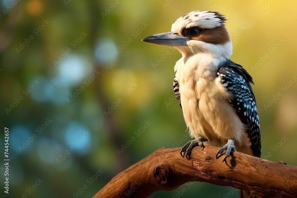 Fototapeta premium Close-up of a kookaburra perched on a gumtree branch